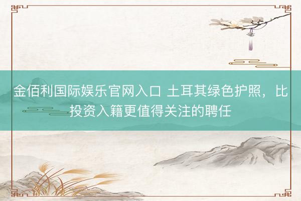 金佰利国际娱乐官网入口 土耳其绿色护照，比投资入籍更值得关注的聘任